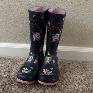 Joules Kids Navy Floral Rain Boots with Pink Accents